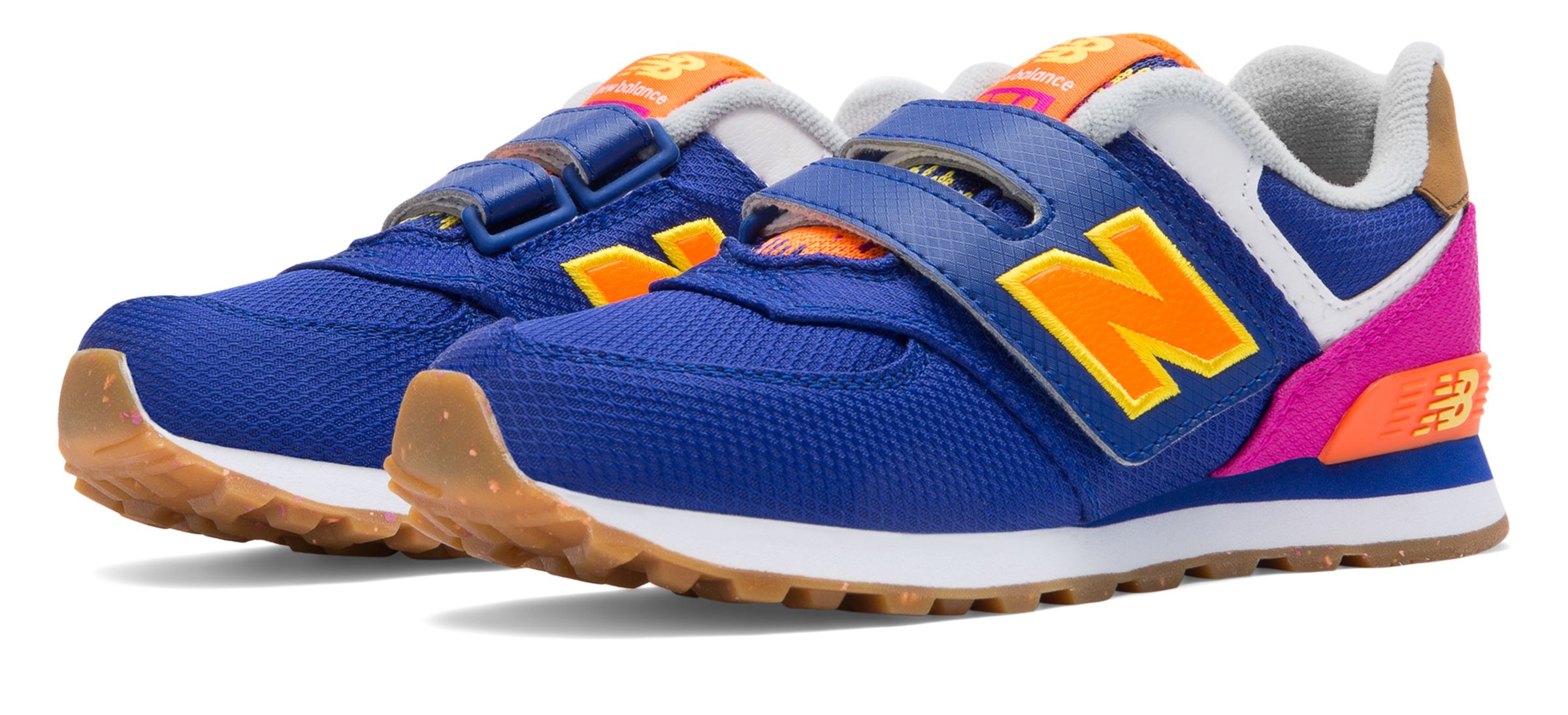 NB 574 Hook and Loop, Purple with Pink