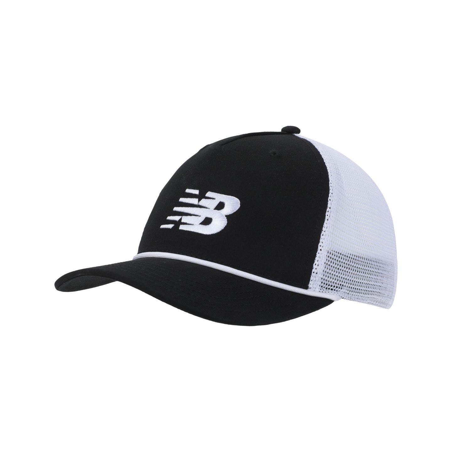 Мужская кепка New Balance A Frame Trucker w/ rope, цвет: Чёрный / Белый — фото 1