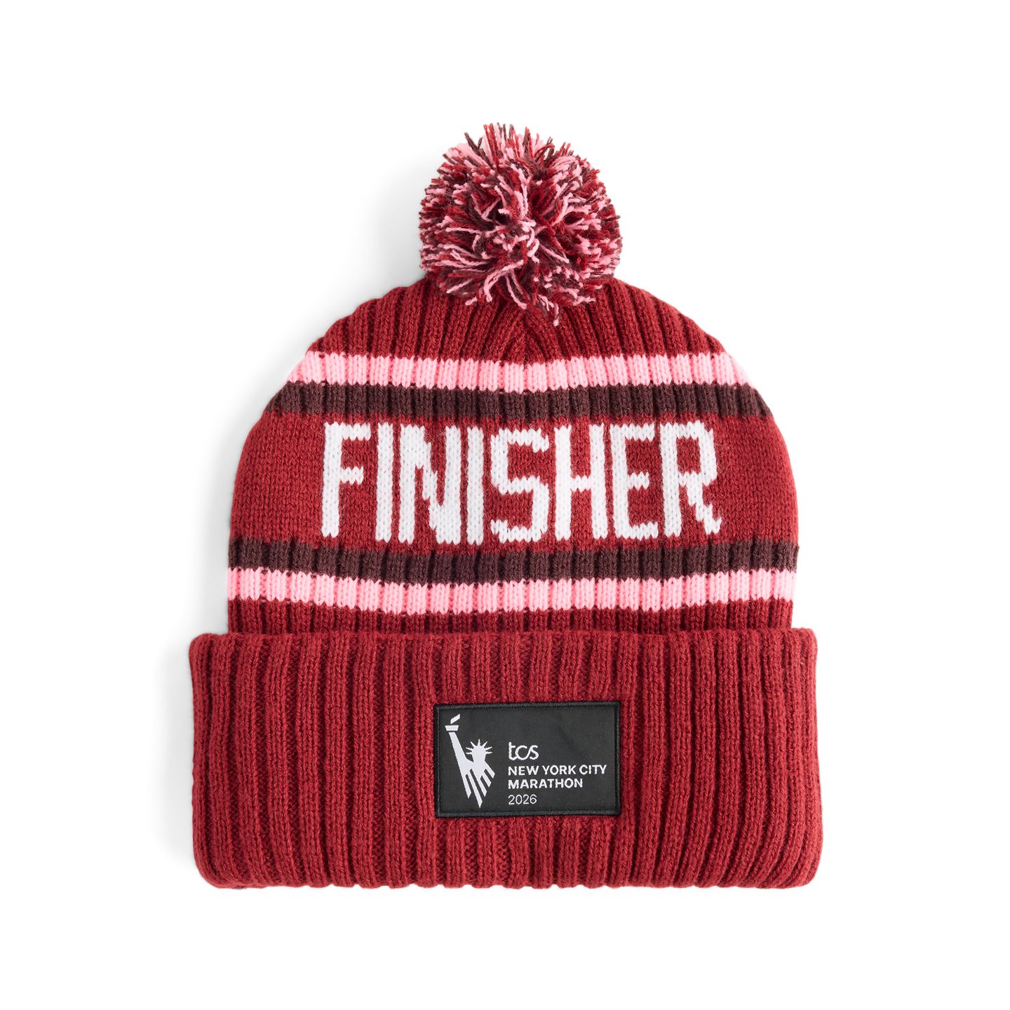 Мужская шапка New Balance NYC Marathon Finisher Cuff Knit Hat, цвет: Красный / Розовый — фото 1