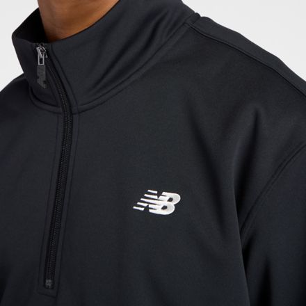 ダブルニット クォーター ジップ プルオーバー 裏起毛, BLACK, AMT53170BK