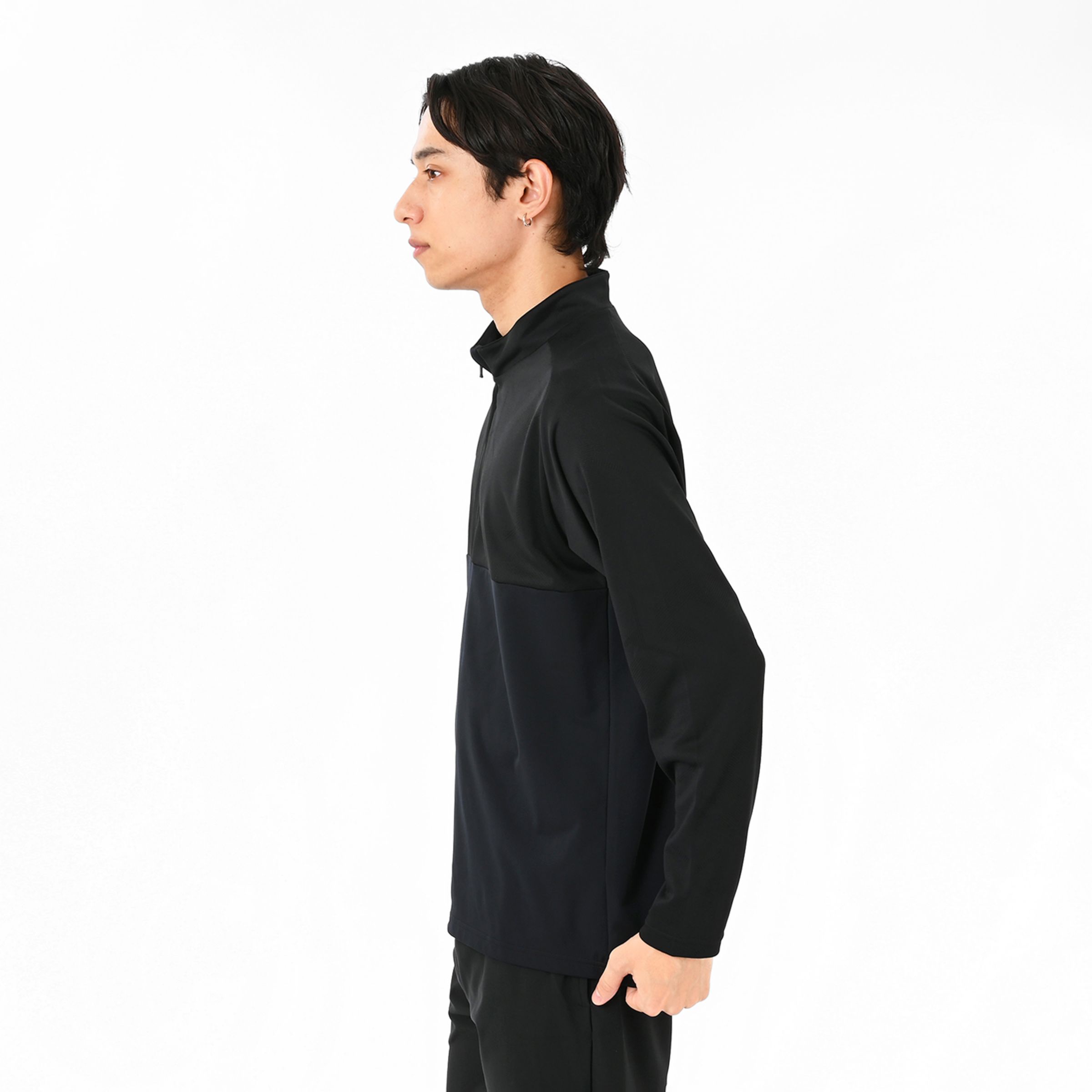 Black Out ジャガードトラックニットハーフジップトップ