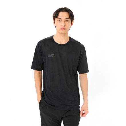Black Out ジャガードメッシュニットショートスリーブTシャツ, BLACK, AMT55204BK