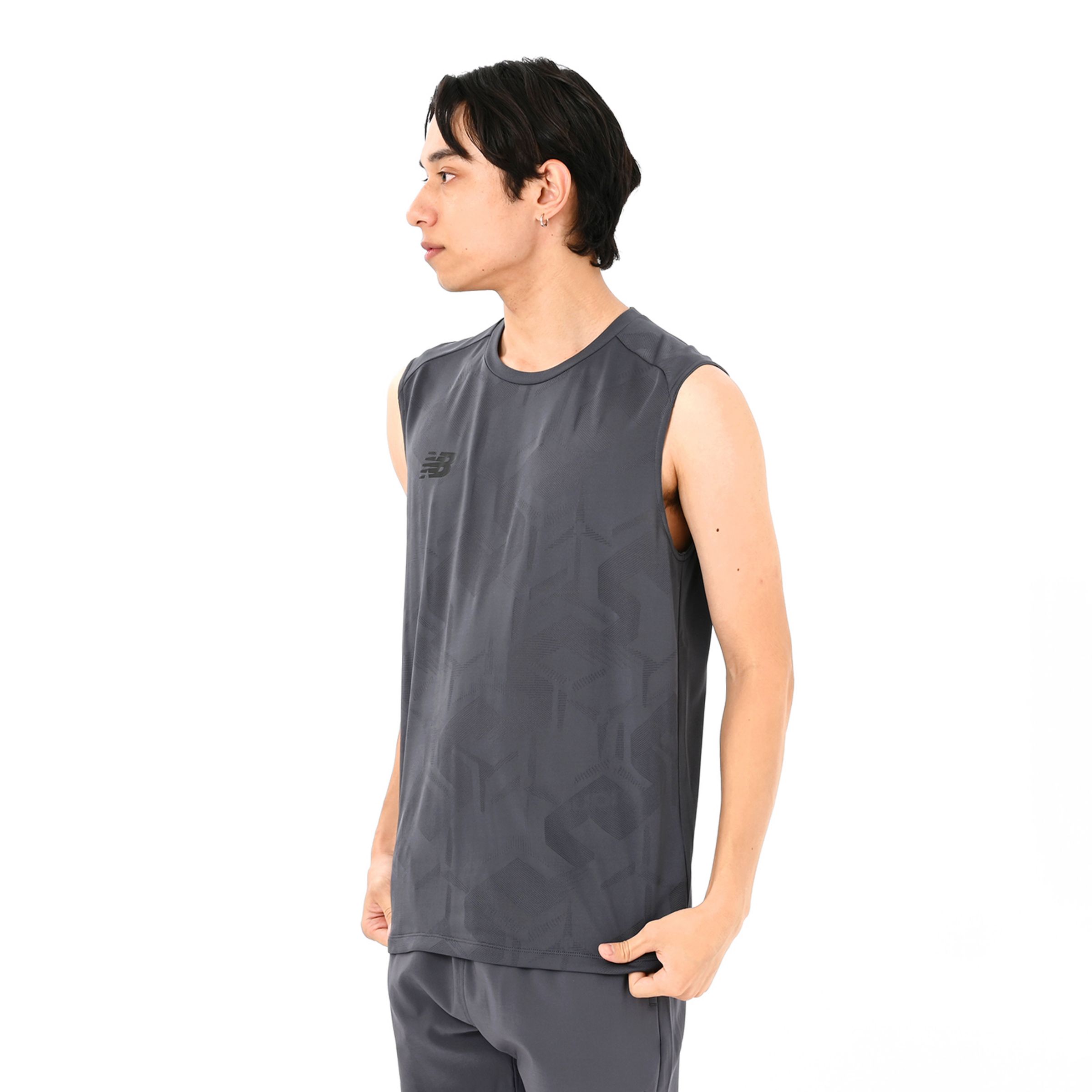 Black Out ジャガードメッシュニットノースリーブシャツ