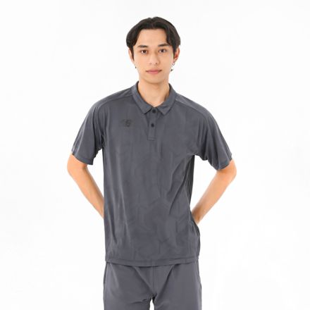 Black Out ジャガードメッシュニットポロシャツ, CHARCOAL, AMT55206CHC