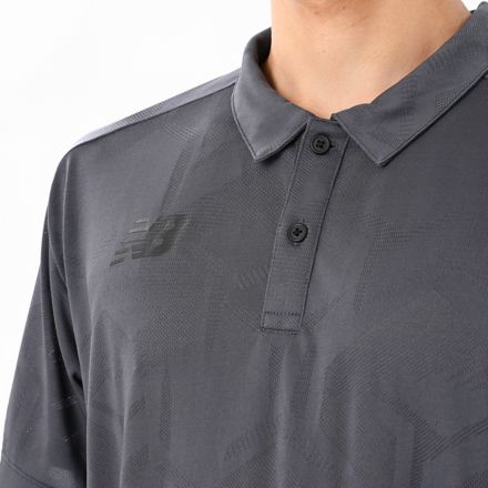 Black Out ジャガードメッシュニットポロシャツ, CHARCOAL, AMT55206CHC
