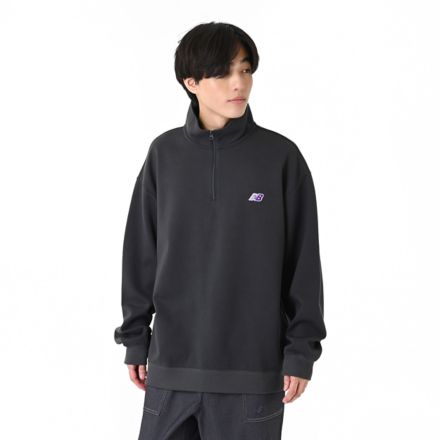 NB刺繍ダブルフェイスハーフジップ, BLACK CEMENT, AMT55694BLK