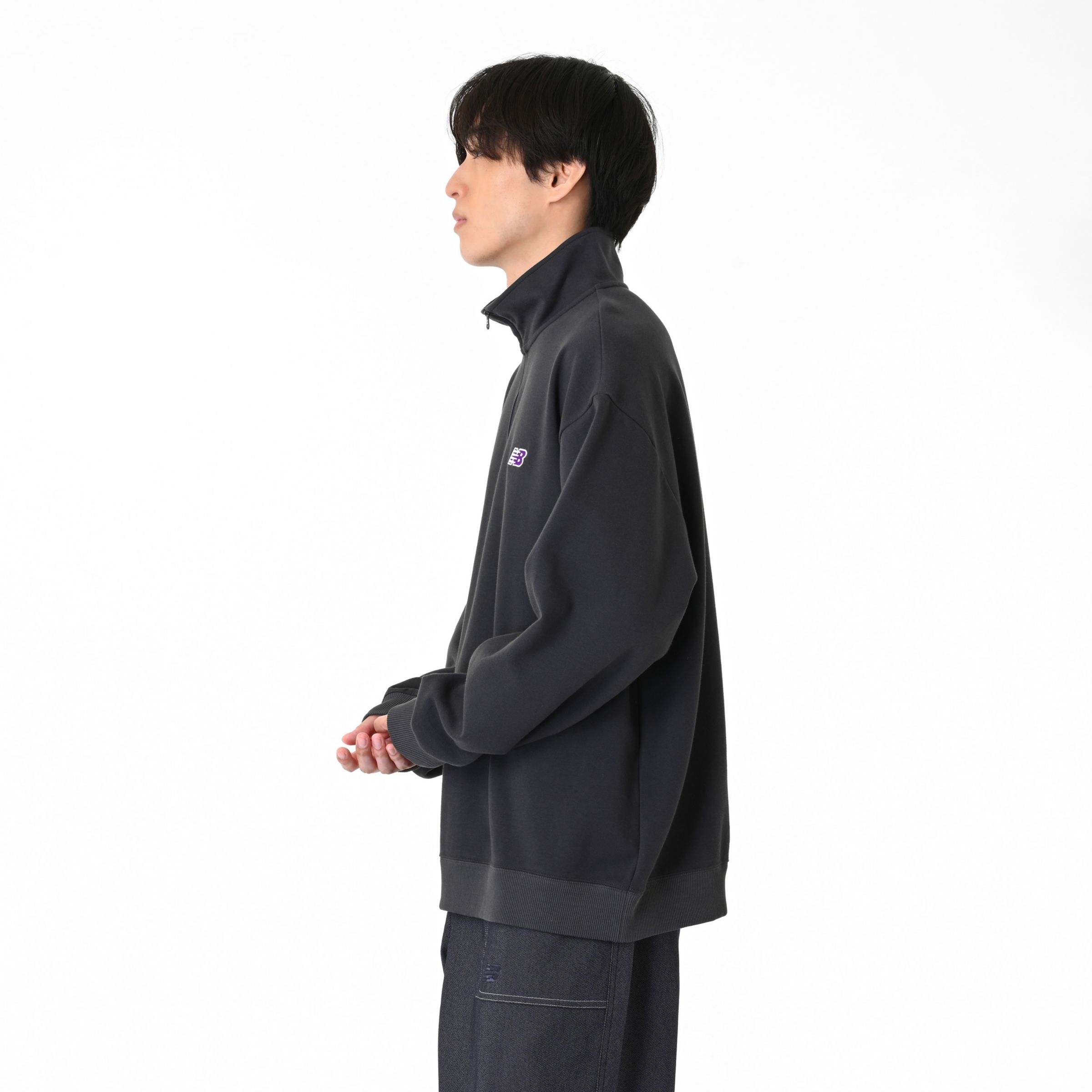 NB刺繍ダブルフェイスハーフジップ