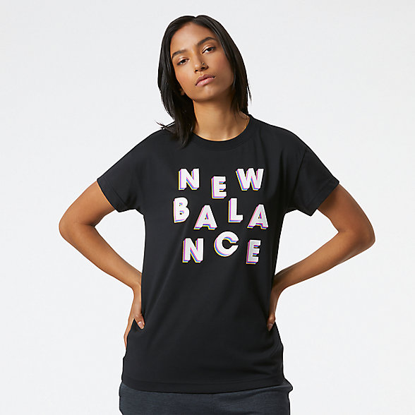 New Balance 印花休闲女款短袖T恤, AWT11191BKW