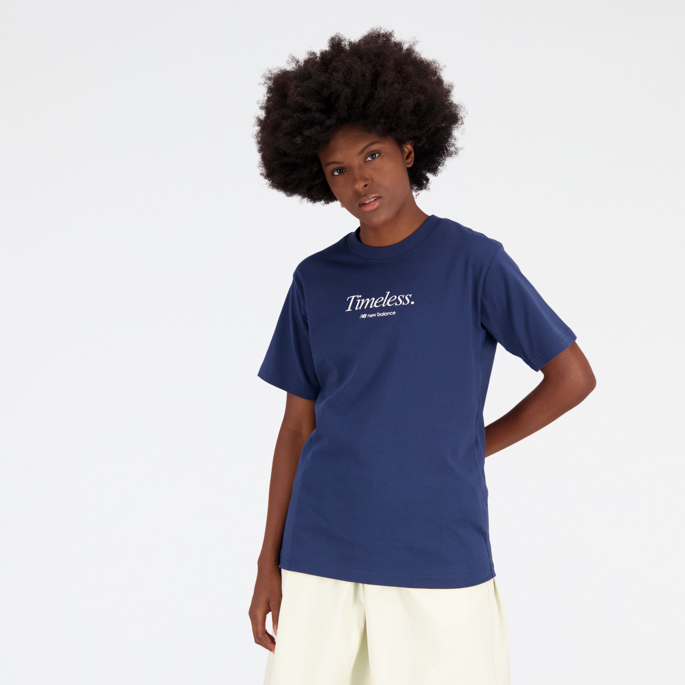 navy and white graphic tee