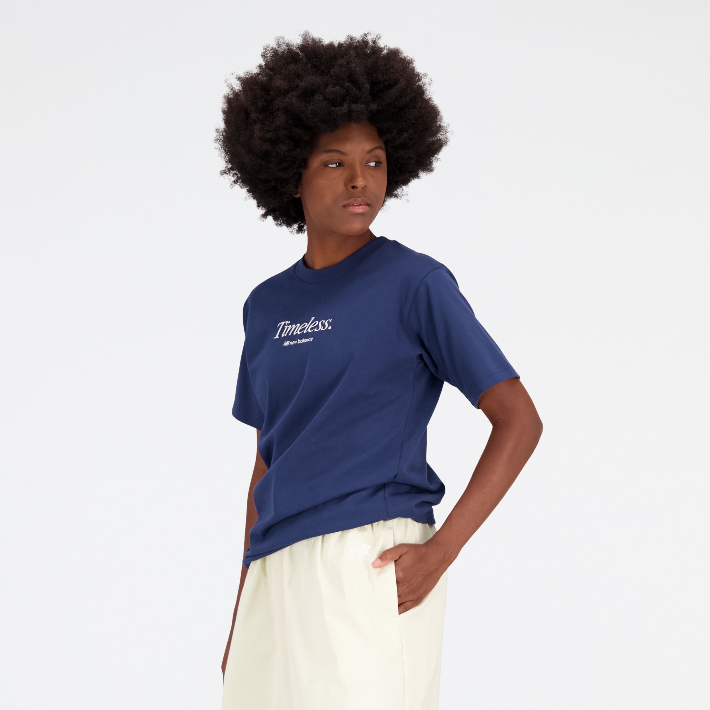 navy and white graphic tee