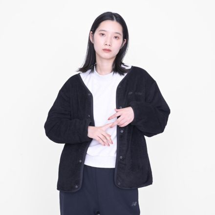 フリースカーディガン, BLACK, AWT55739BK