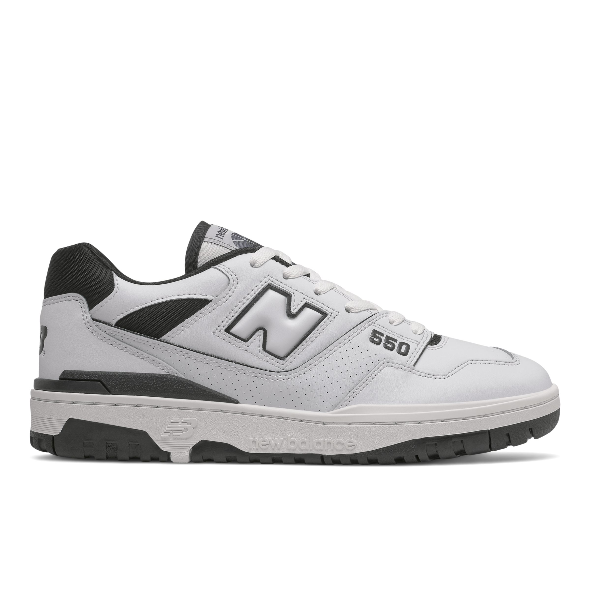 New Balance Men's BB550 in White/Black Leather, size 12.5