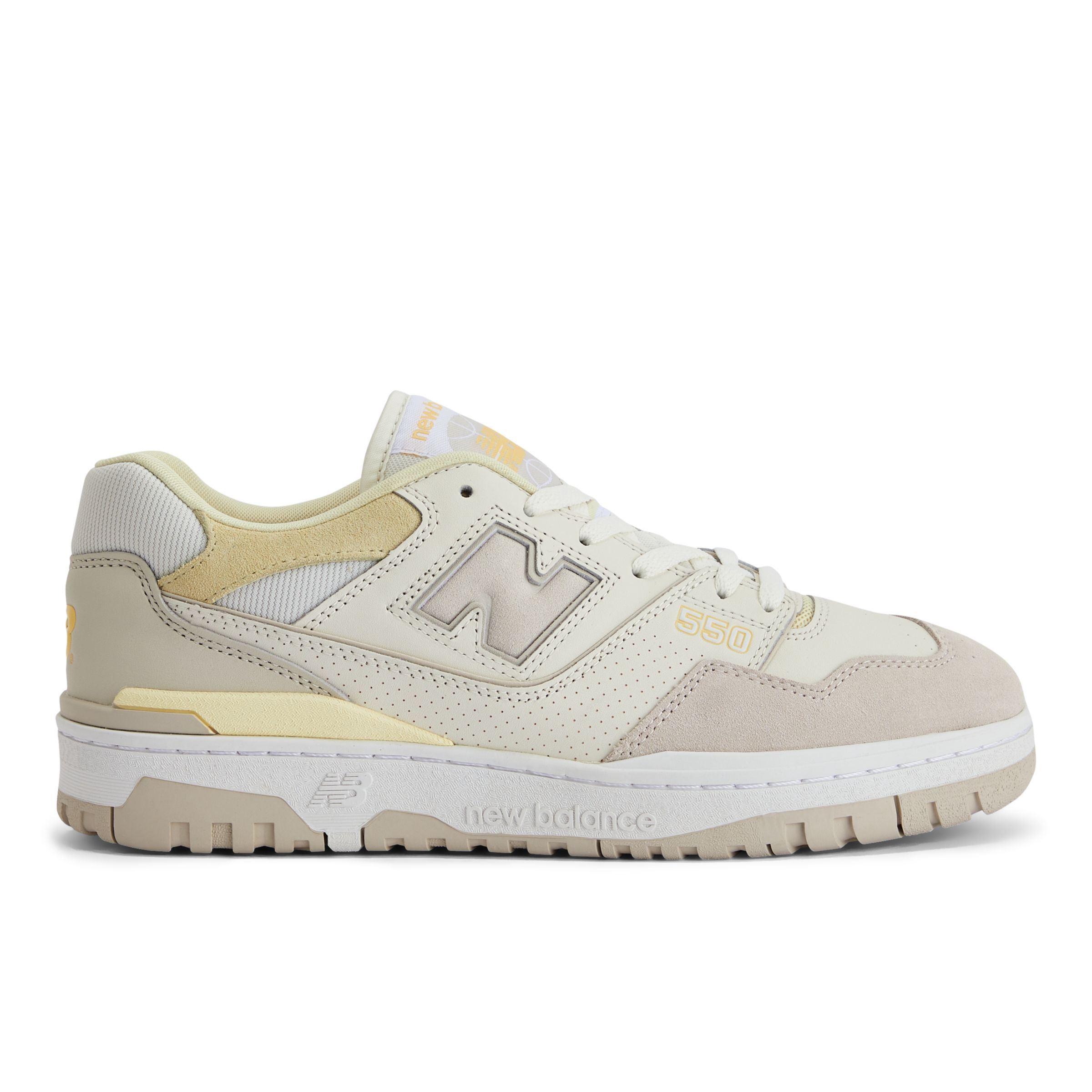 New Balance Men's 550 in White/Beige/Yellow/Orange Leather, size 7.5