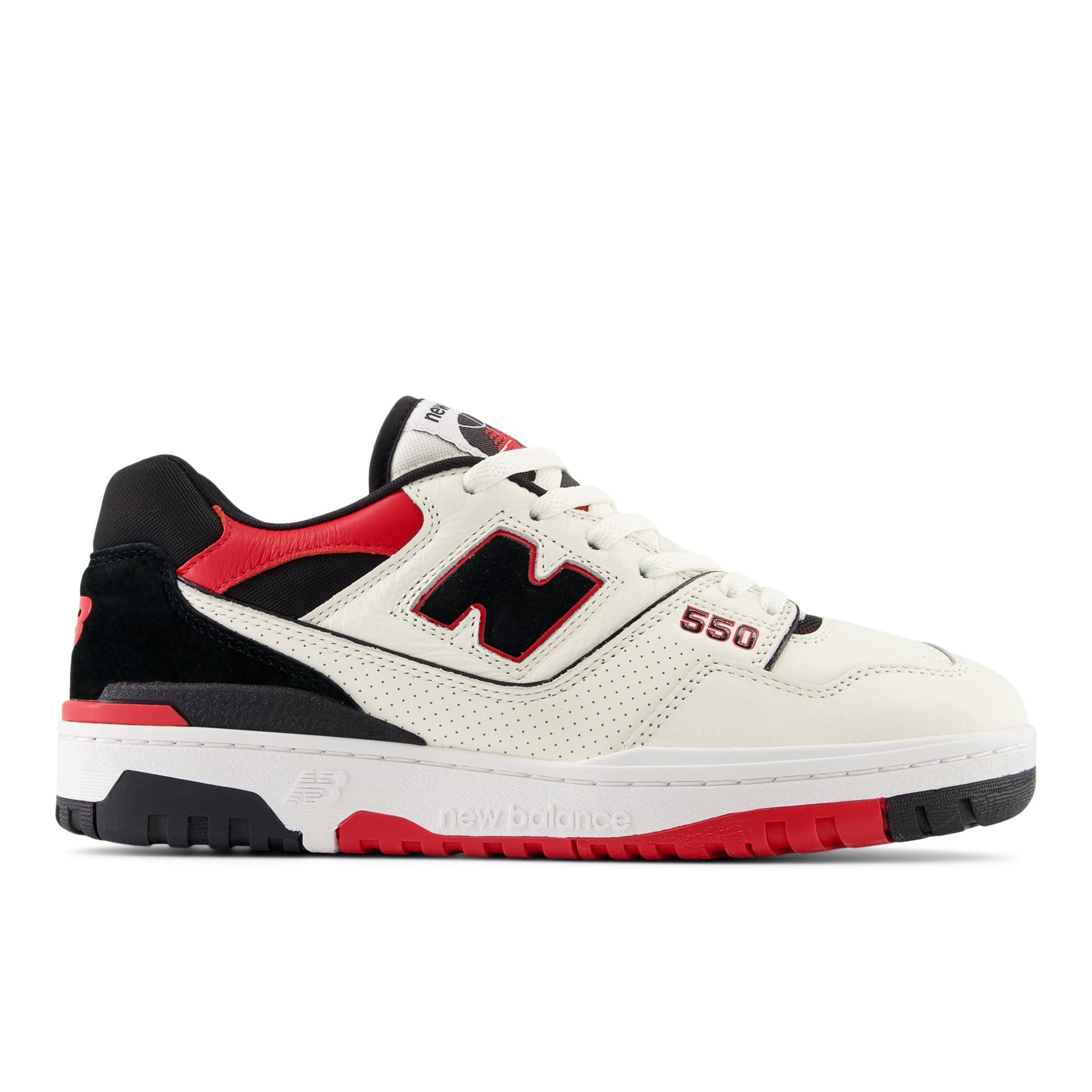 New Balance Unisex 550 in White/Black/Red Leather, size 7.5