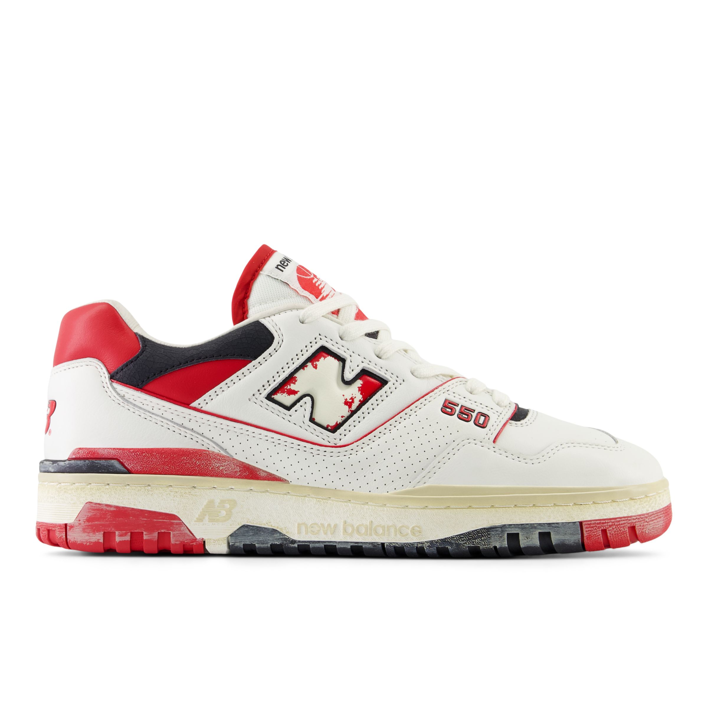 New Balance Men's 550 in White/Red/Black Leather, size 8.5