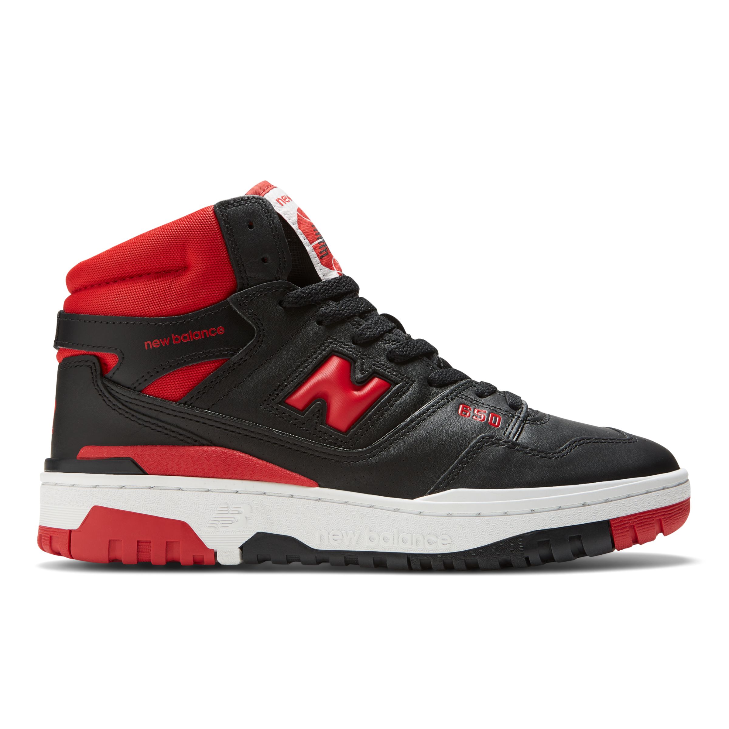 New Balance Men's 650 in Black/Red/White Leather, size 5.5