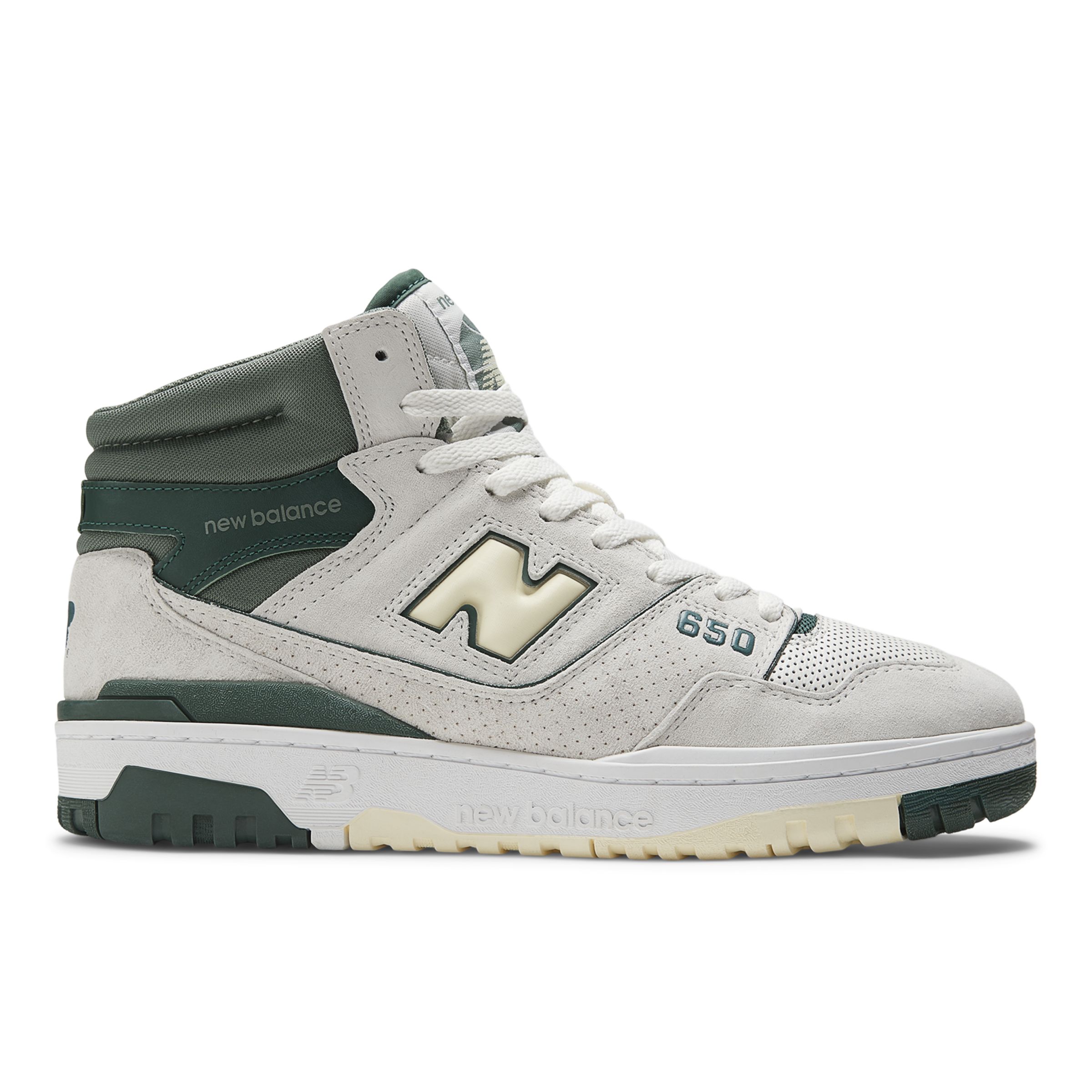 New Balance Unisex 650 in White/Green/Yellow Leather, size 9