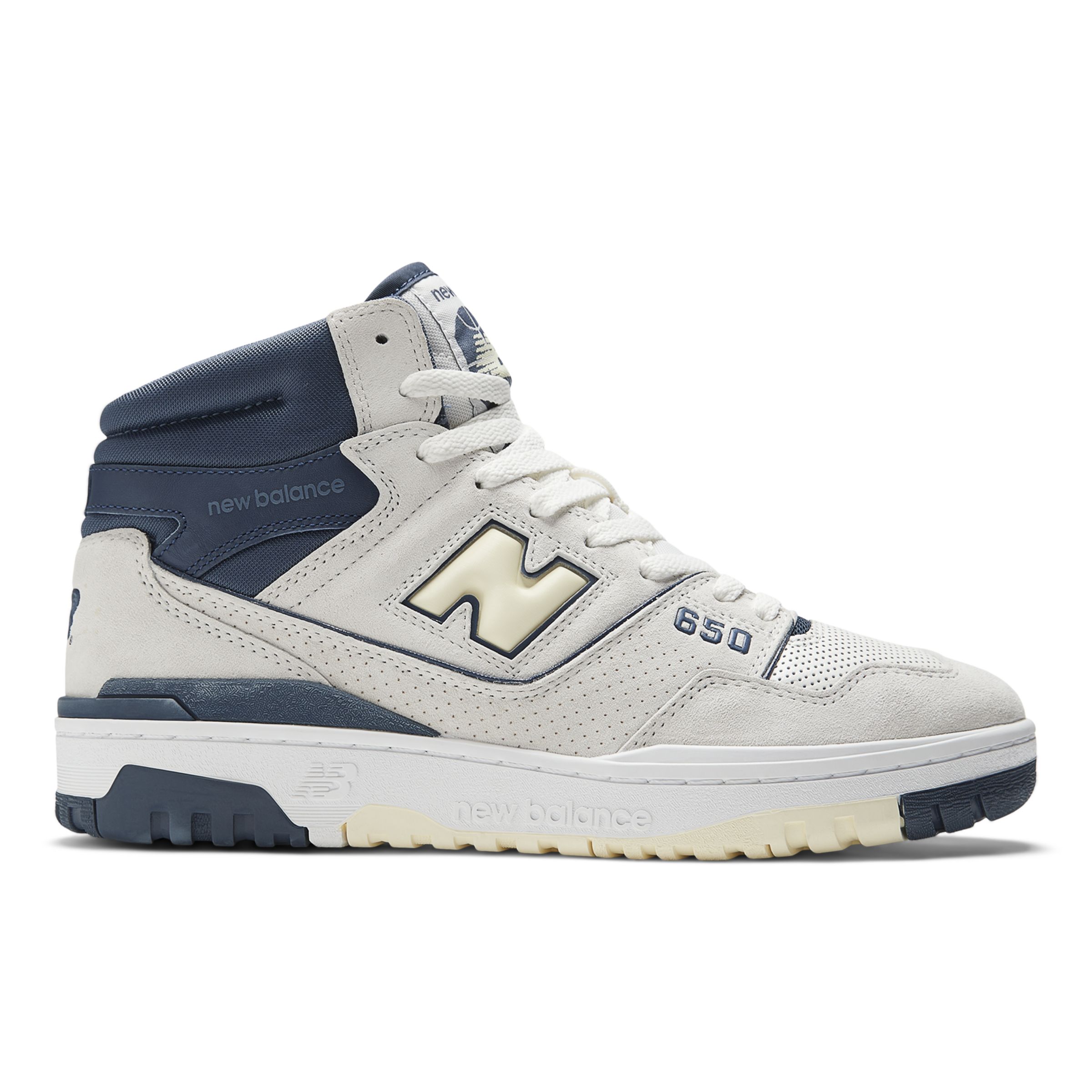 

New Balance Unisexe 650 en Blanc/Bleu/Jaune, Leather, Taille 36 Large