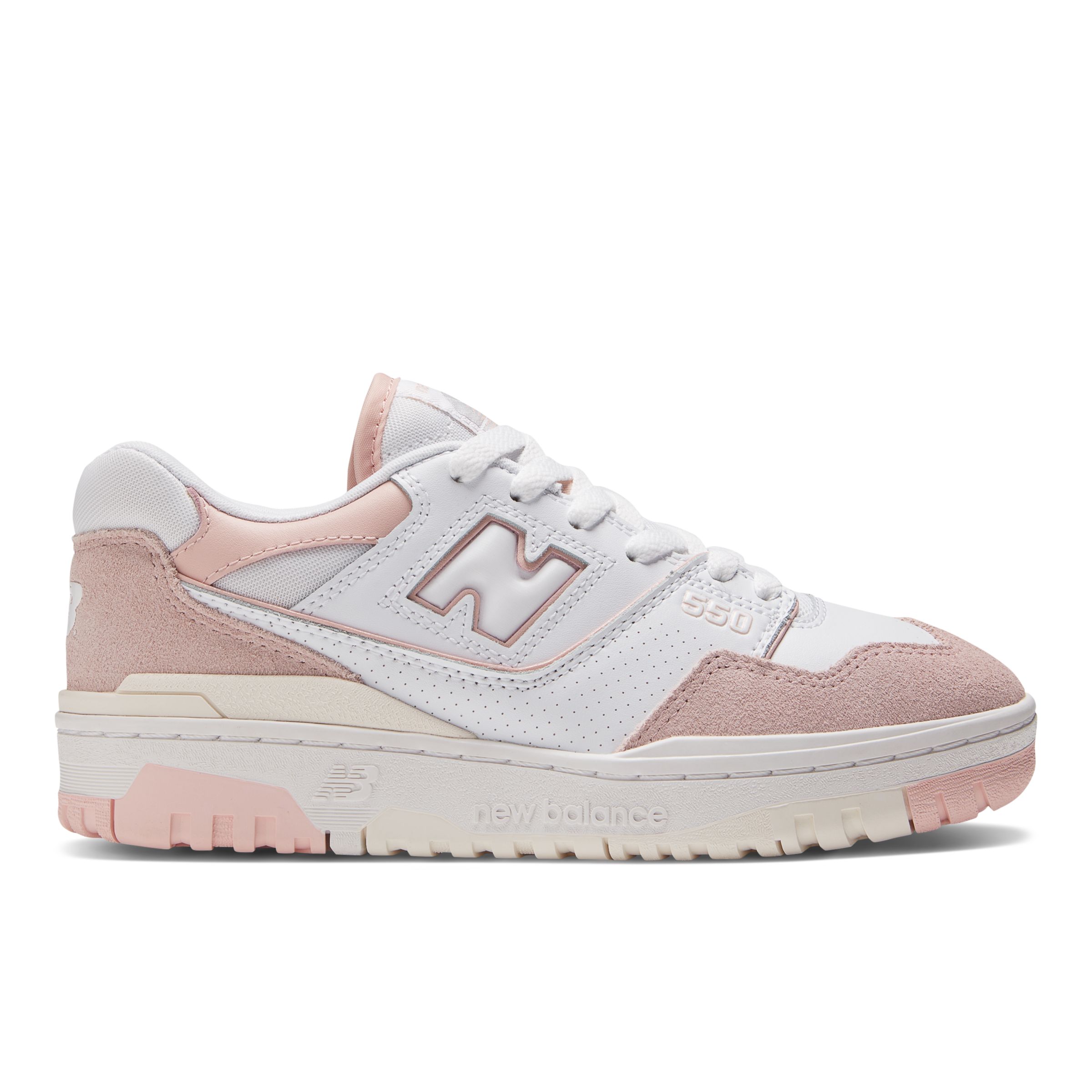 New Balance Women's 550 in White/Pink Synthetic, size 8.5 Narrow