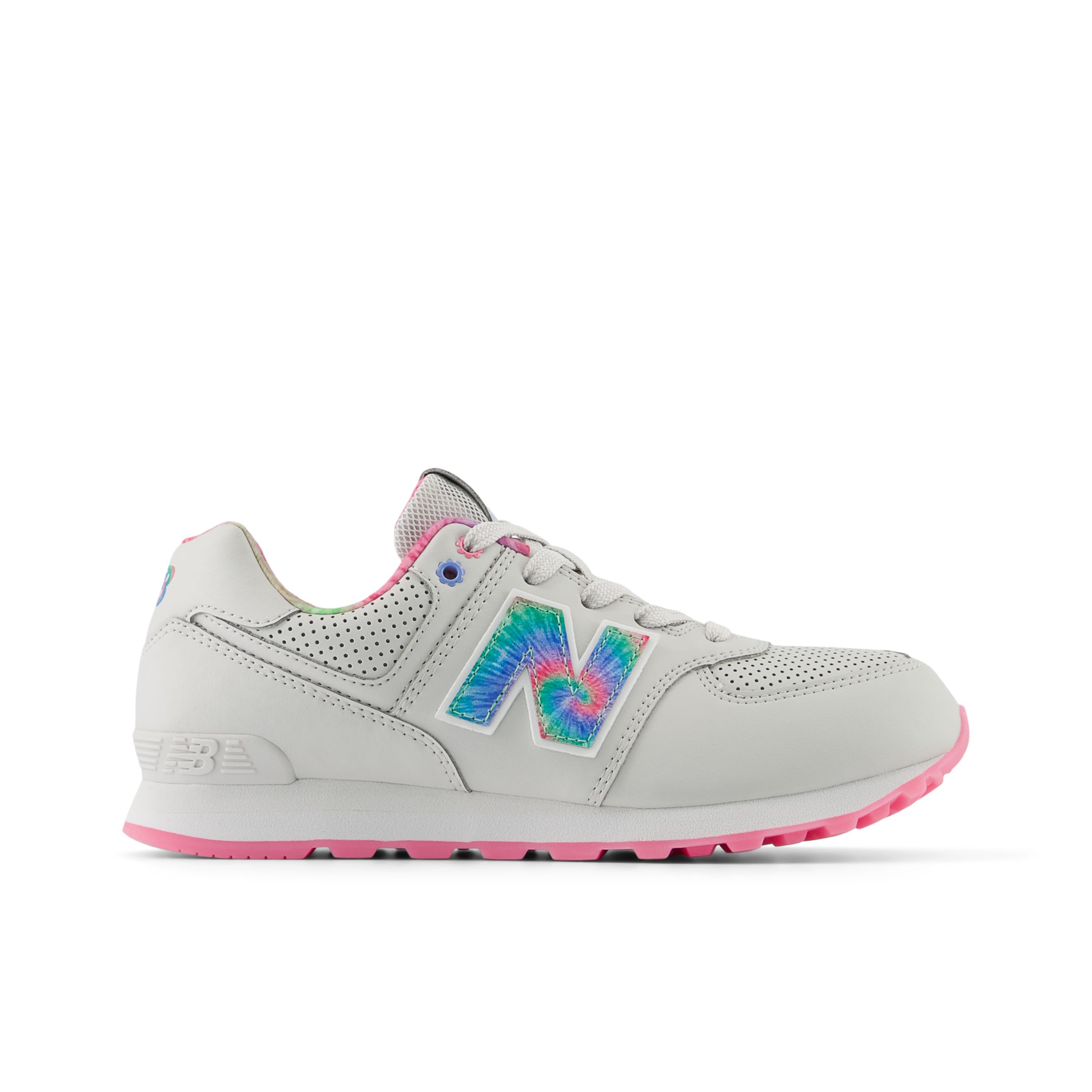 New Balance Kids' 574 in Grey/Pink Synthetic, size 5