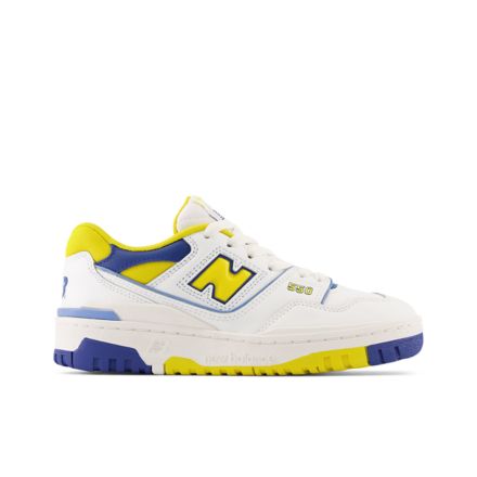 New Balance Kids' 550 in White/Yellow/Blue Synthetic, Size 3