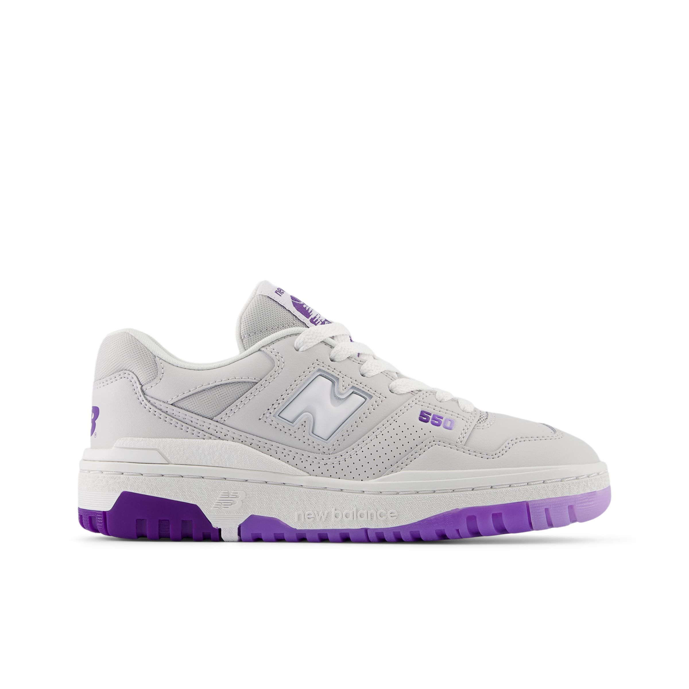 New Balance Kids' 550 in Grey/Purple Synthetic, size 5
