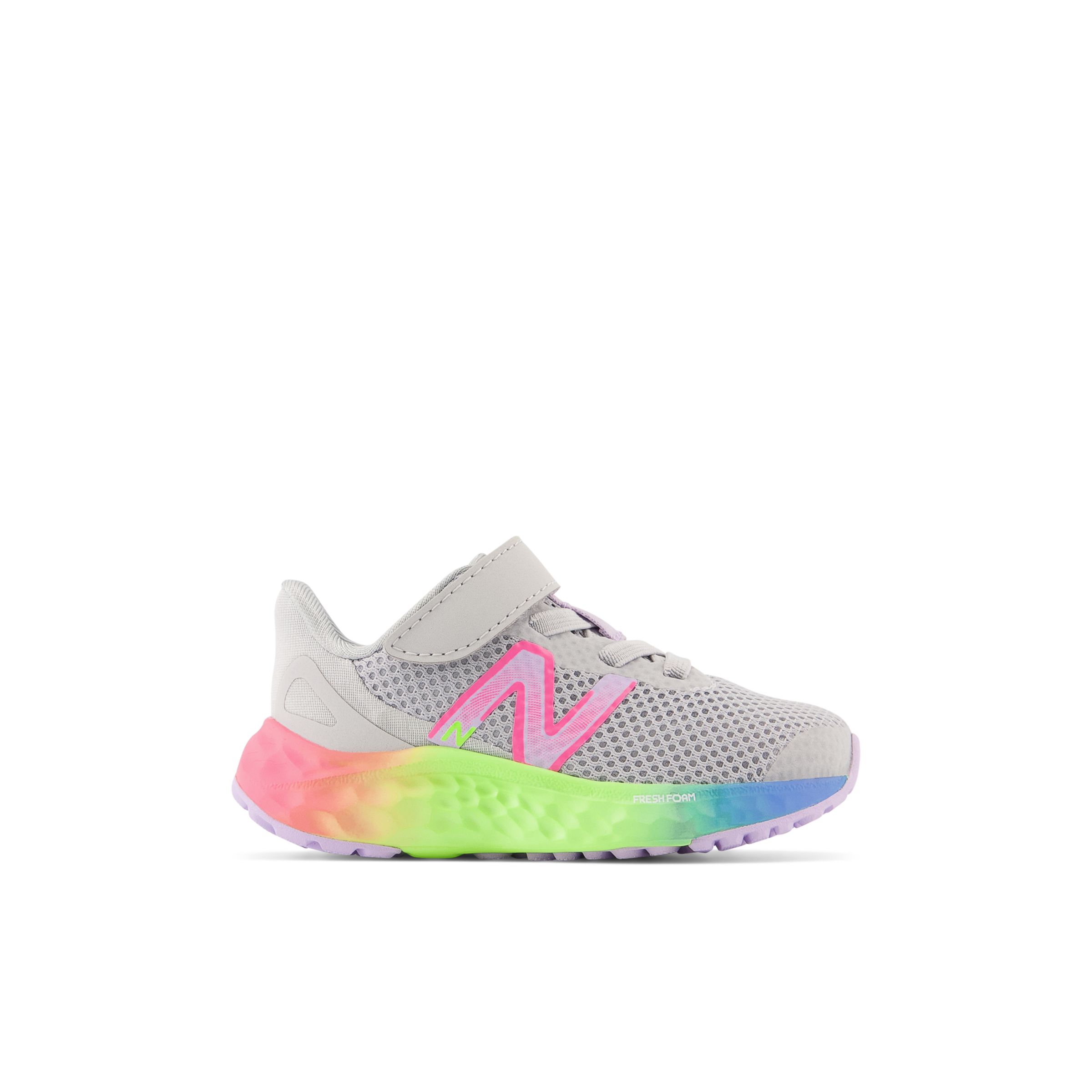 New Balance Kinder Fresh Foam Arishi v4 Bungee Lace with Top Strap in Grau/Violett/Rosa/Grün, Synthetic, Größe 22.5