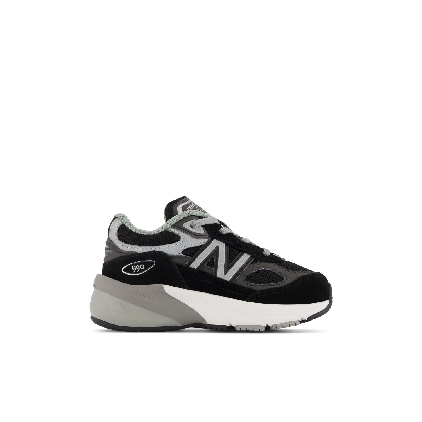Детские кроссовки New Balance FuelCell 990v6 на шнурках, цвет: Чёрный / Серебристый — фото 1
