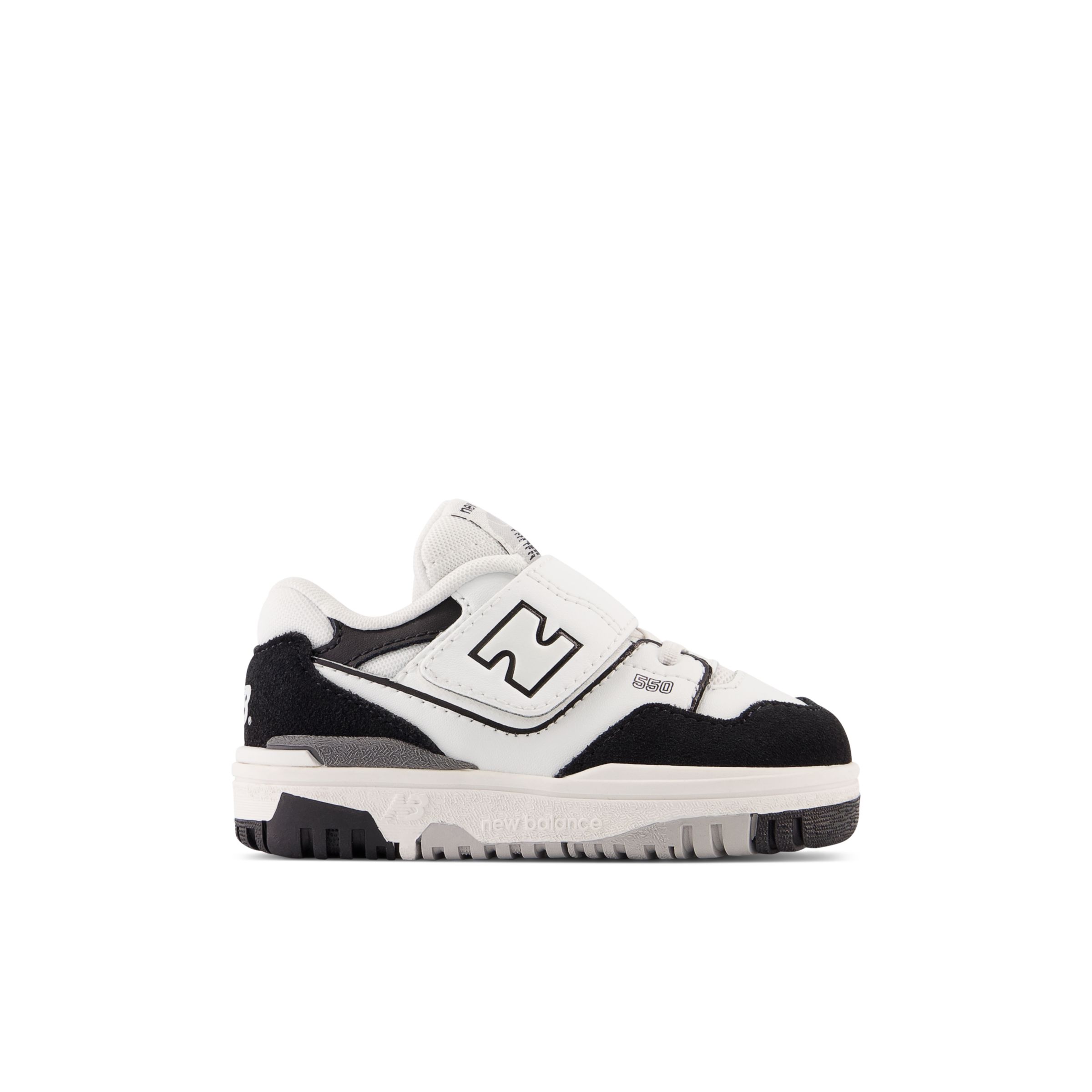 New Balance Infants' 550 Bungee Lace with Top Strap in White/Black/Grey Synthetic