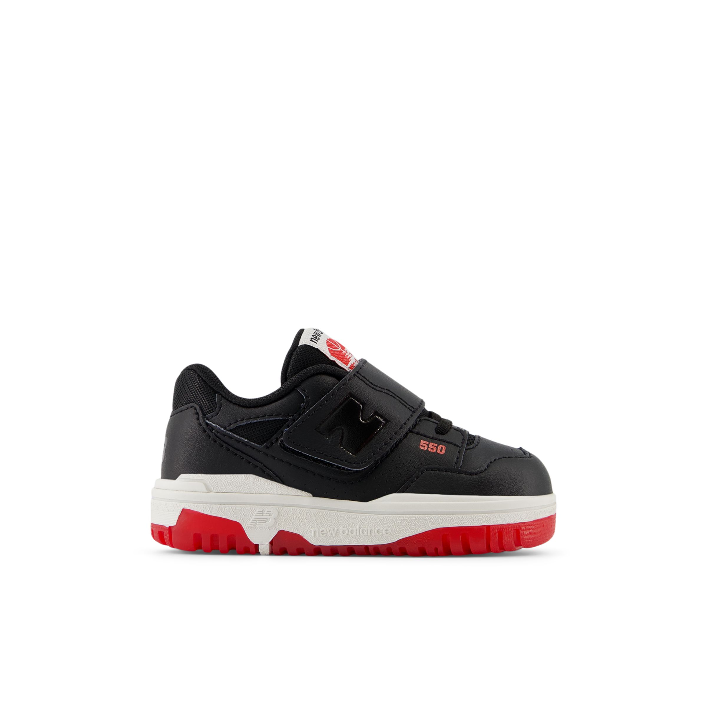 New Balance Infants' 550 HOOK & LOOP in Black/Red Synthetic, size 6.5