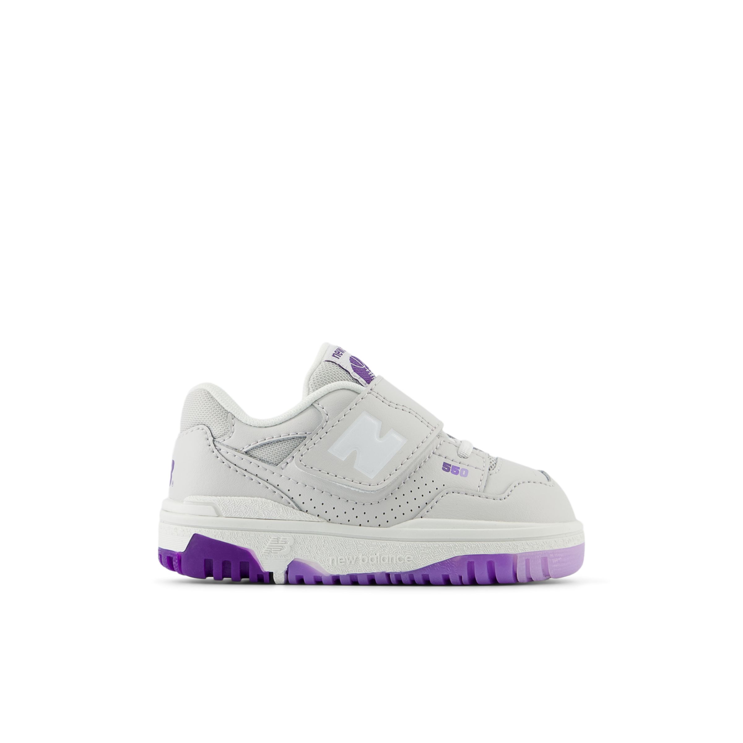 New Balance Infants' 550 HOOK & LOOP in Grey/Purple Synthetic, size 9.5