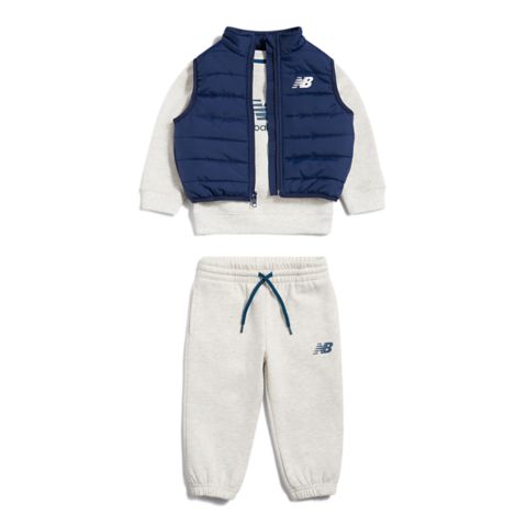 Детские брюки New Balance 3 Piece Crew Jogger Vest Set, цвет: Пепельный меланжевый