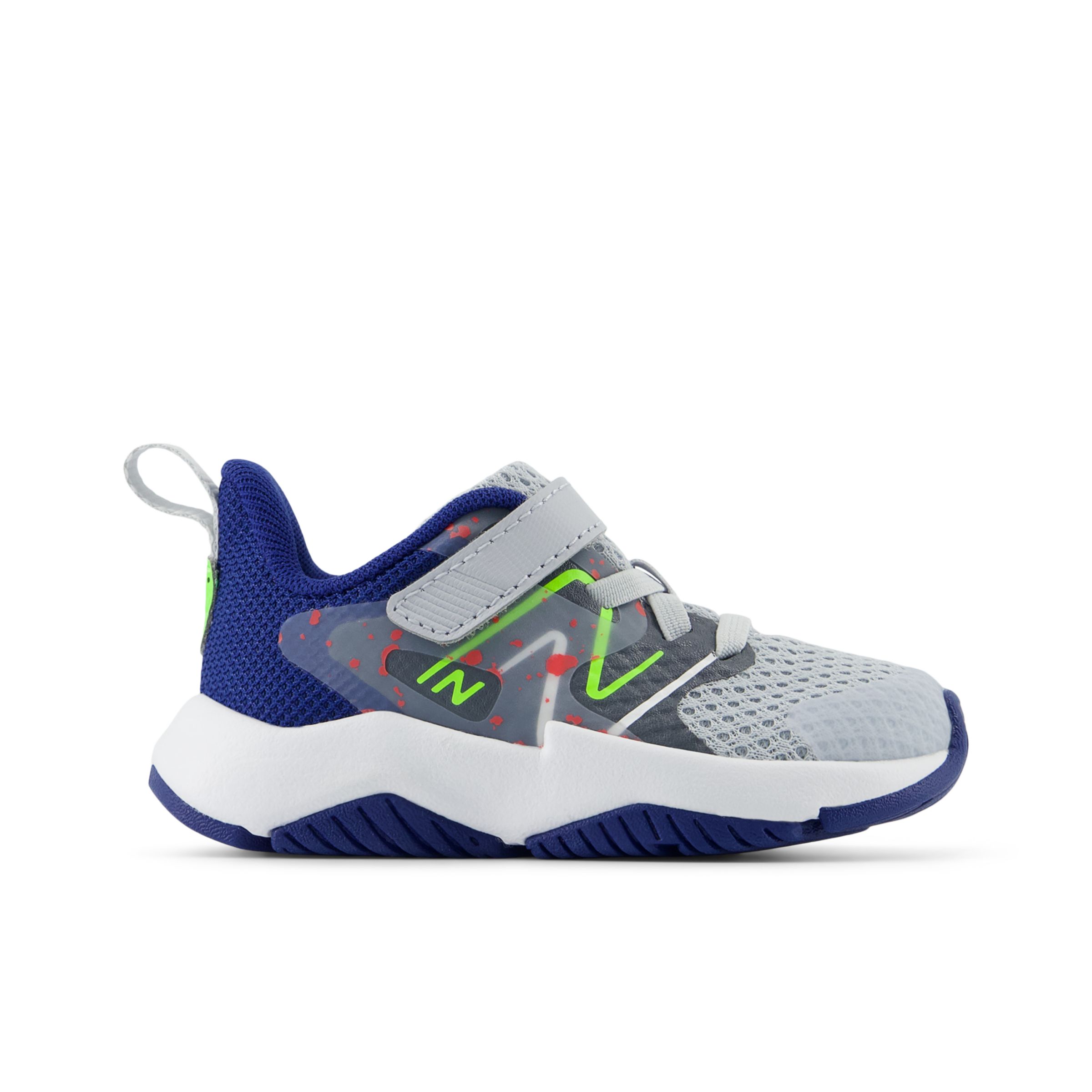 

New Balance Kids' Rave Run v2 Bungee Lace with Top Strap Grey/Blue/Green - Grey/Blue/Green