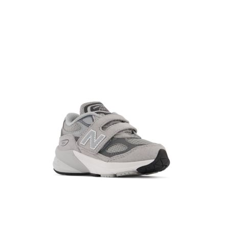 990v6 Hook and Loop Kids Sneakers - Grey with silver - New Balance