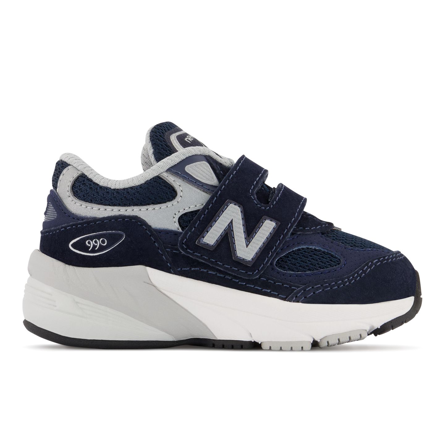 Детские кроссовки New Balance FuelCell 990v6 Hook & Loop, цвет: Тёмно-синий / Серебристый — фото 1