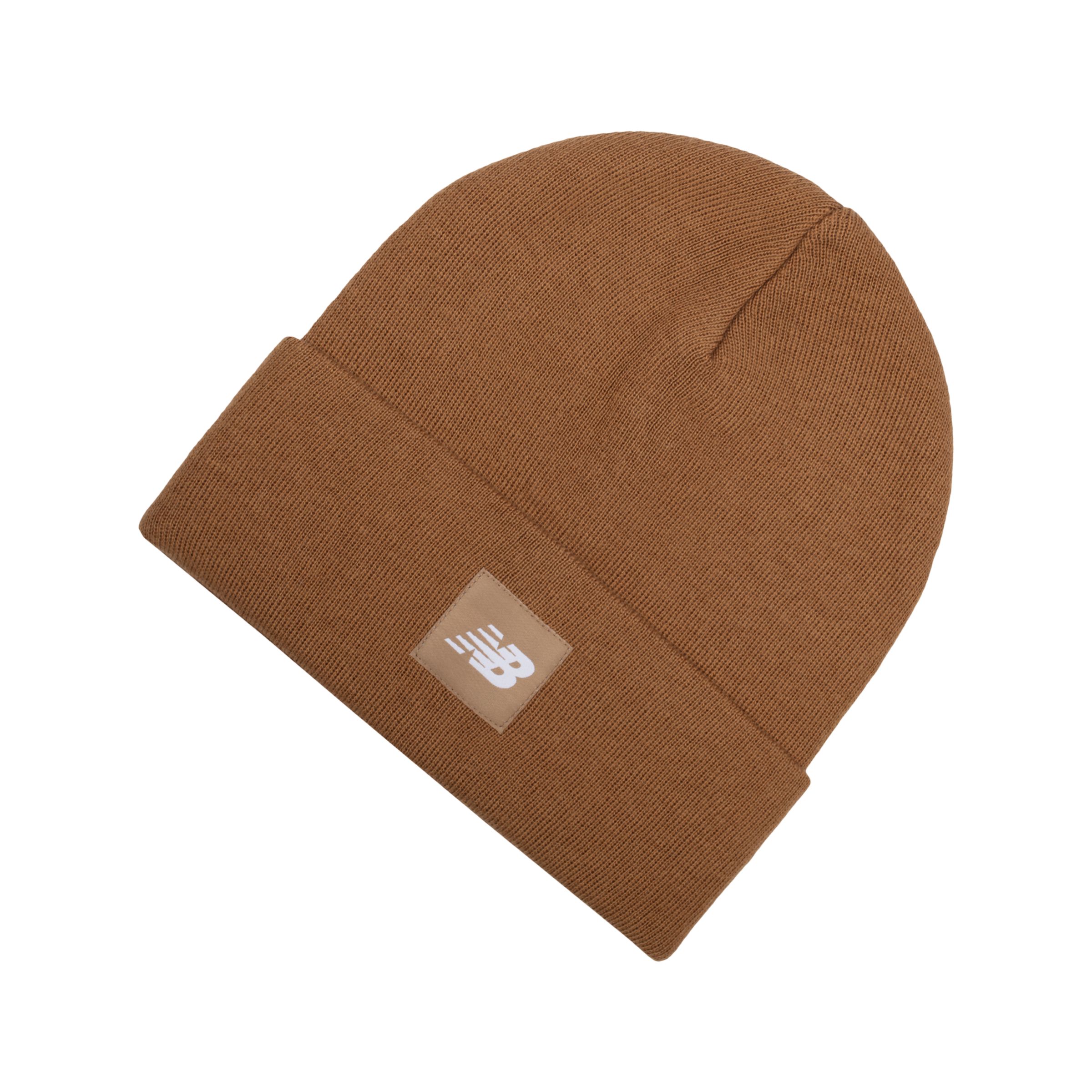 New Balance Cuffed Beanie Flying Nb Logo In Brown