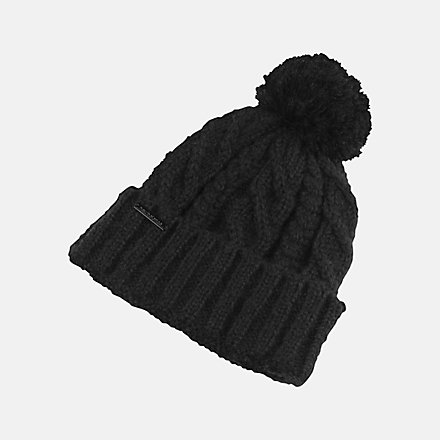 New Balance Lux Knit Pom Beanie, LAH23118BK image number null