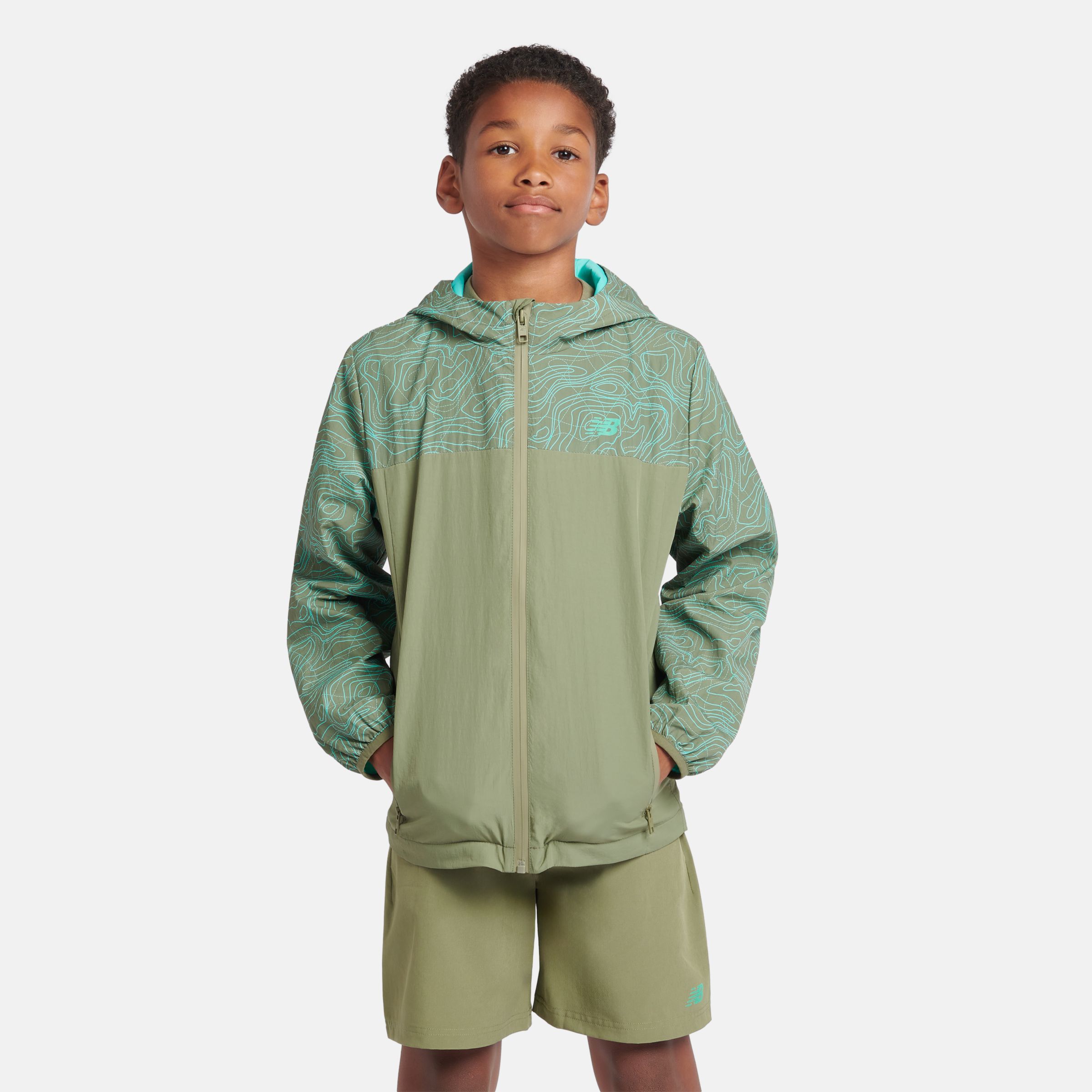 

New Balance Kids' Athletics AOP Woven Mesh Lined Jacket Green - Green