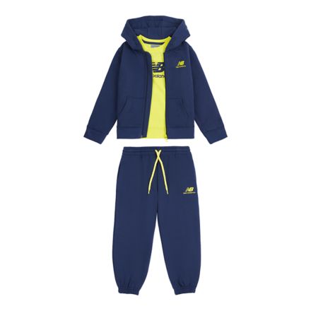 Brush Back Full Zip Hoodie Jog And T-Shirt Set, NB NAVY, LAKB0096NNY