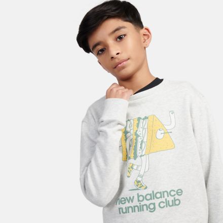 Running Club 卡通圖案圓領上衣, 麻冷灰, LAKB0179AHH