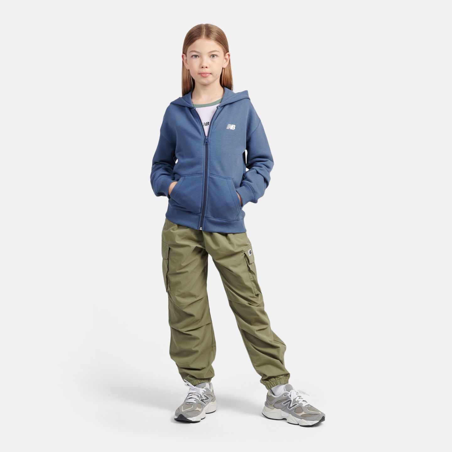 Детское худи New Balance FT Small Logo Zip, цвет: Винтажный индиго — фото 2