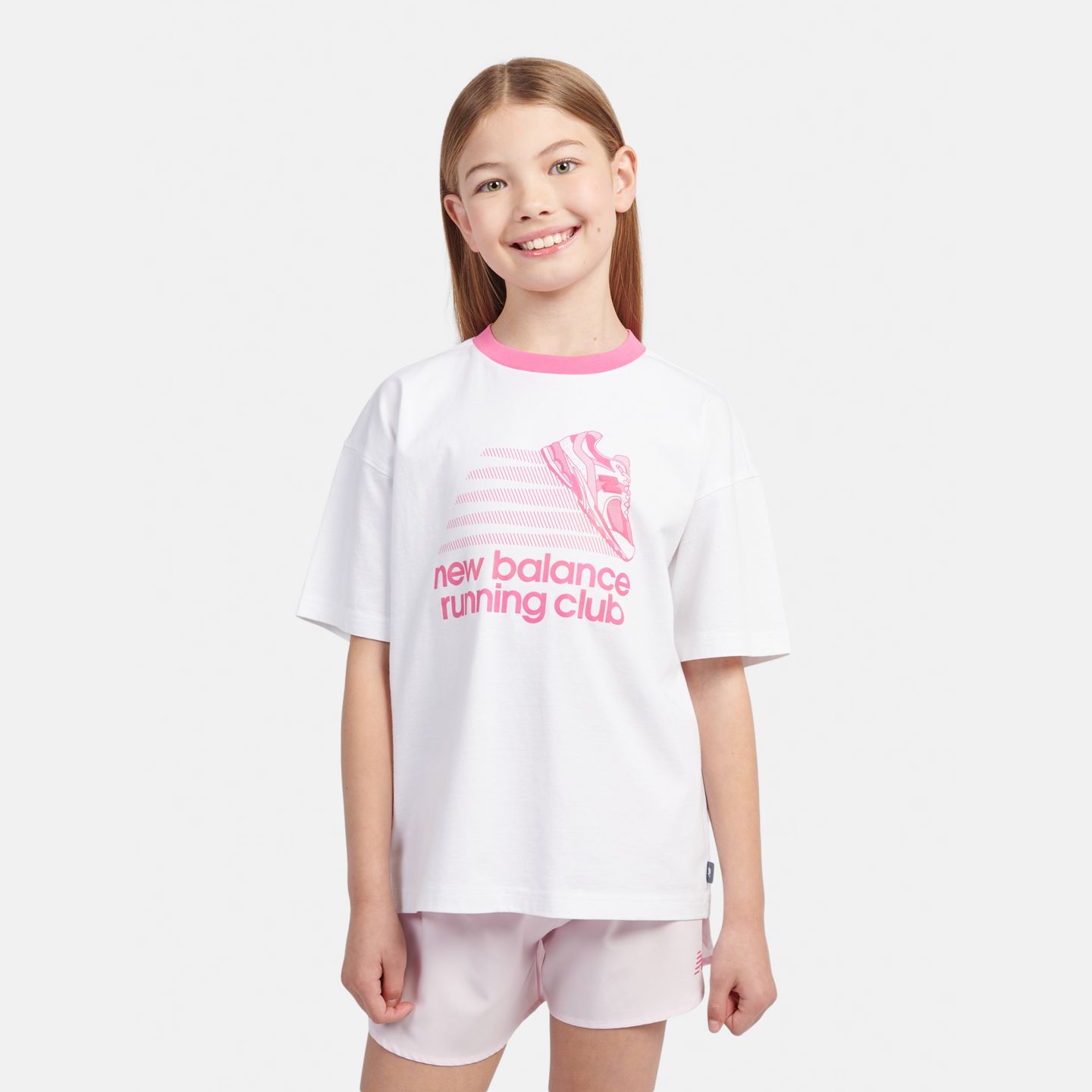 Детская футболка New Balance Running Club с принтом, цвет: Яркий белый — фото 1
