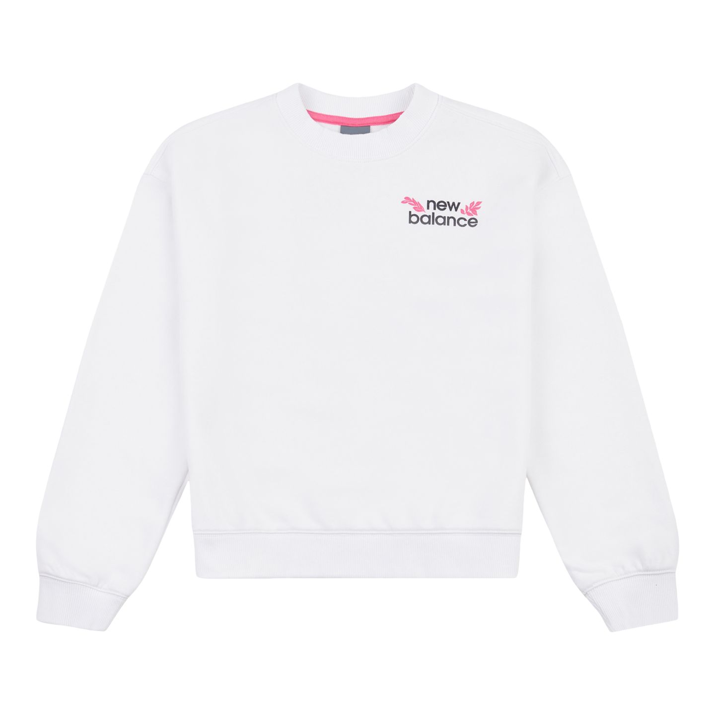 Детские худи New Balance Floral Back Graphic Crew, цвет: Яркий белый — фото 8