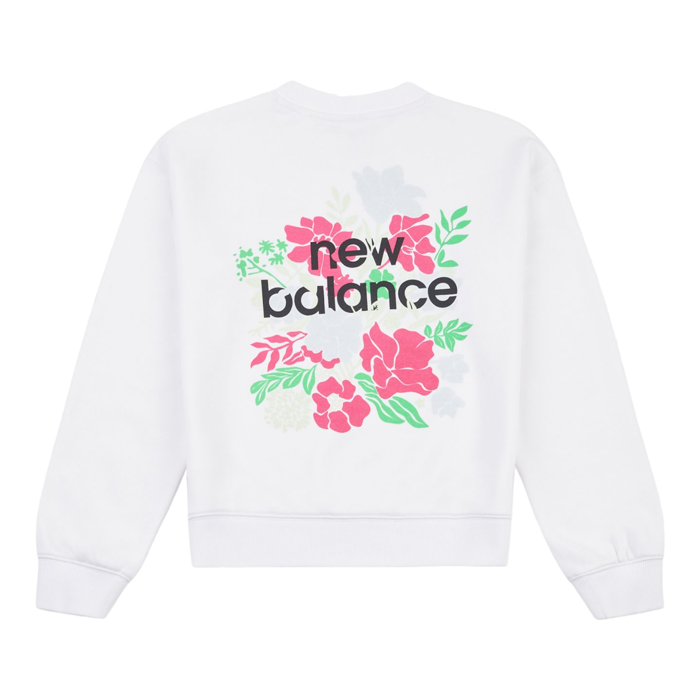 Детские худи New Balance Floral Back Graphic Crew, цвет: Яркий белый — фото 10