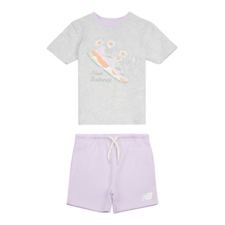 Flower Shoe T-Shirt & Short Set, ASH HEATHER, LAKG0251AHH