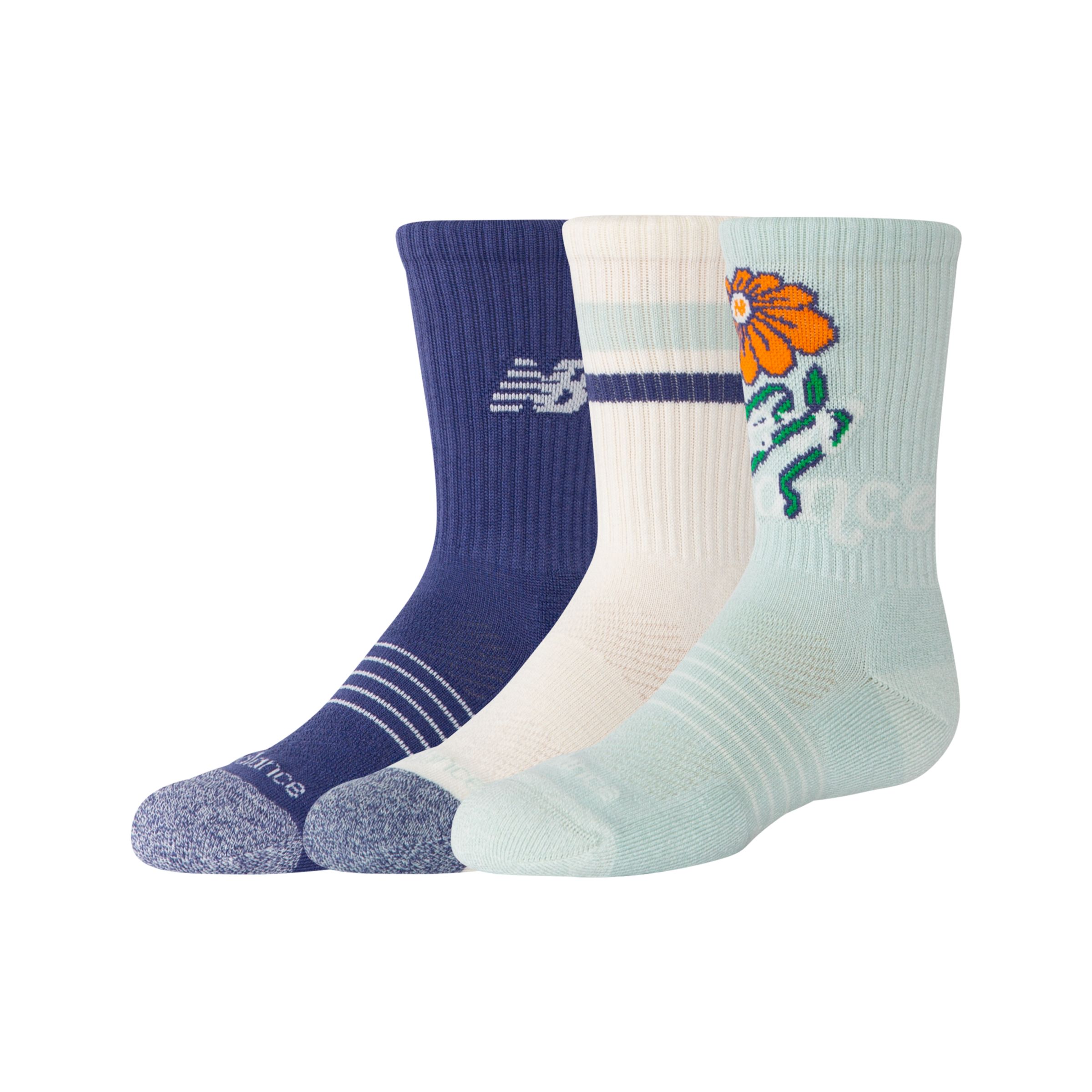 NEW BALANCE UNISEX YOUTH ACTIVE GRAPHIC CREW SOCKS 3 PACK 