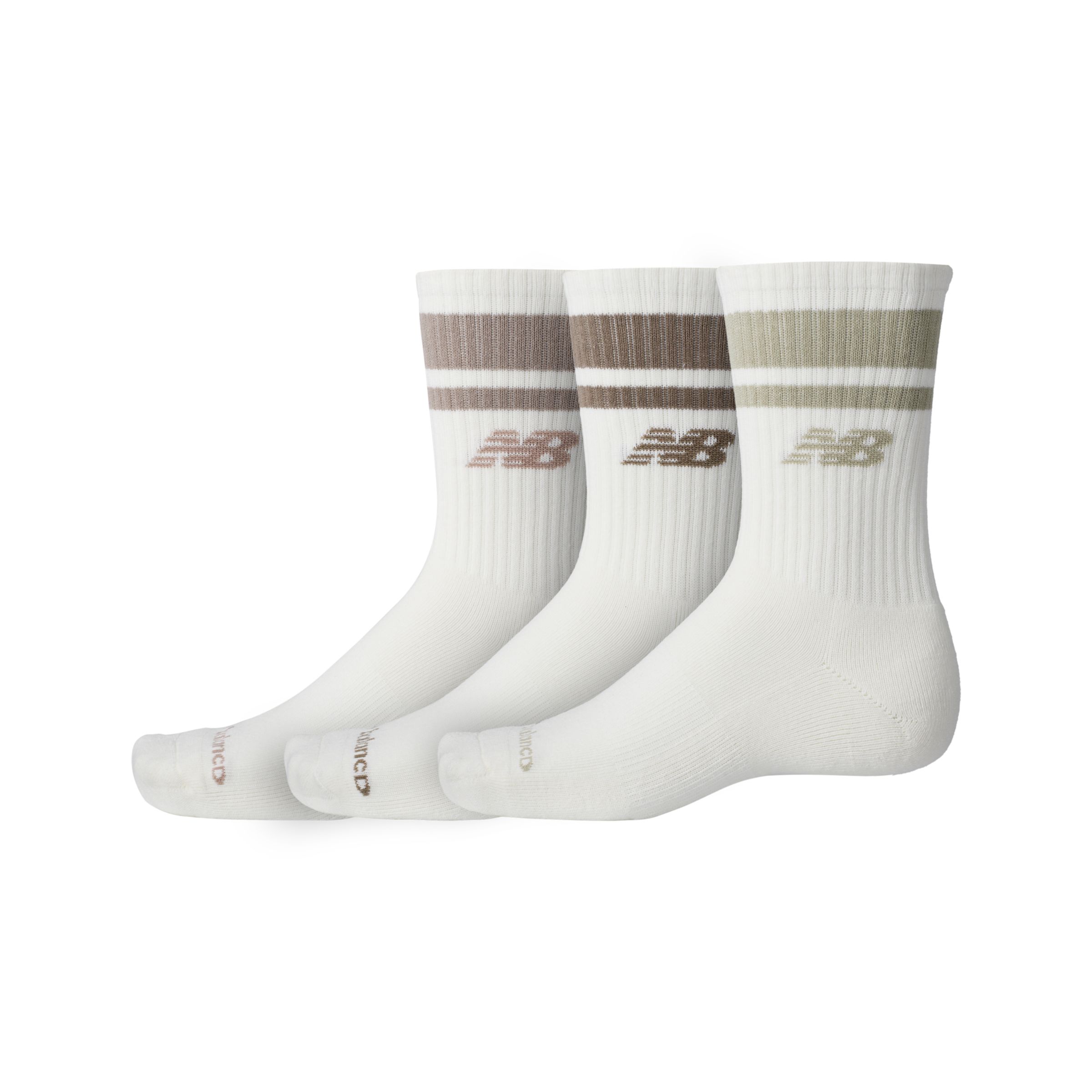 New Balance Unisex Everyday Stripe Midcalf 3 Pack in White Cotton, size Medium