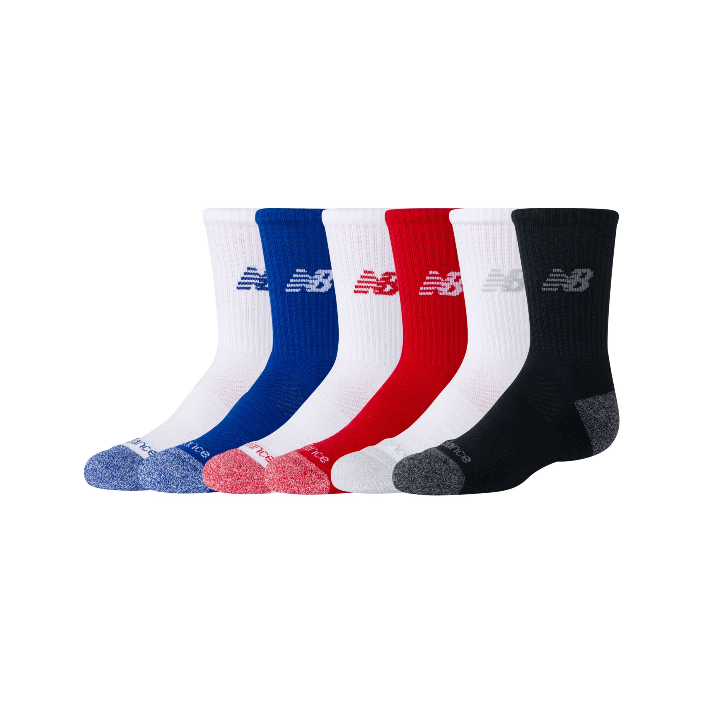 NEW BALANCE UNISEX YOUTH ACTIVE CREW SOCKS 6 PACK 