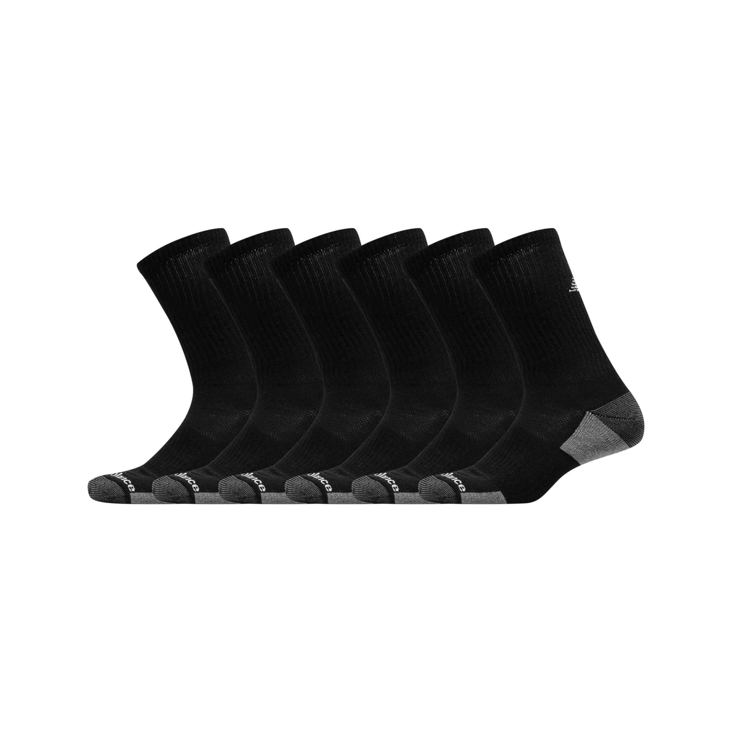 

New Balance Unisex Cushioned Crew Socks 6 Pack Black - Black