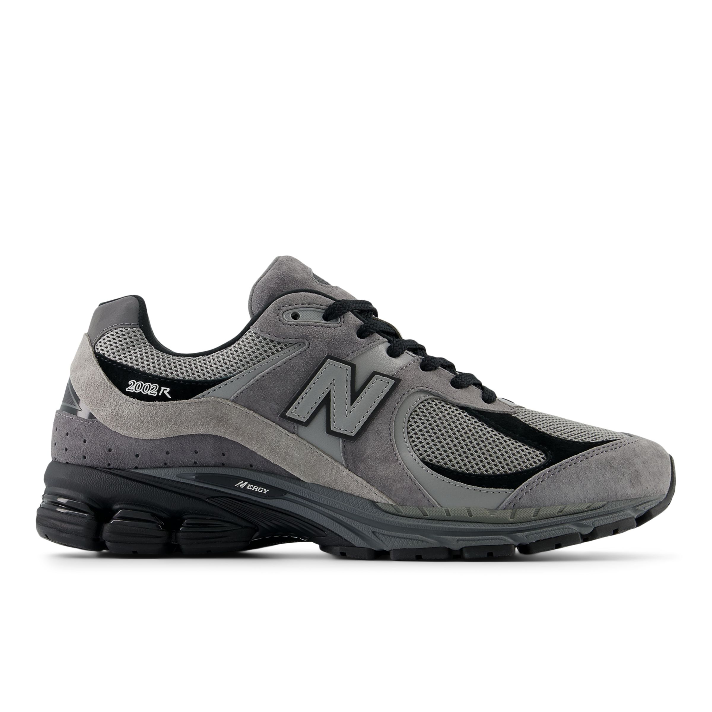 New Balance Men's 2002R in Grey/Black Suede/Mesh, size 7.5